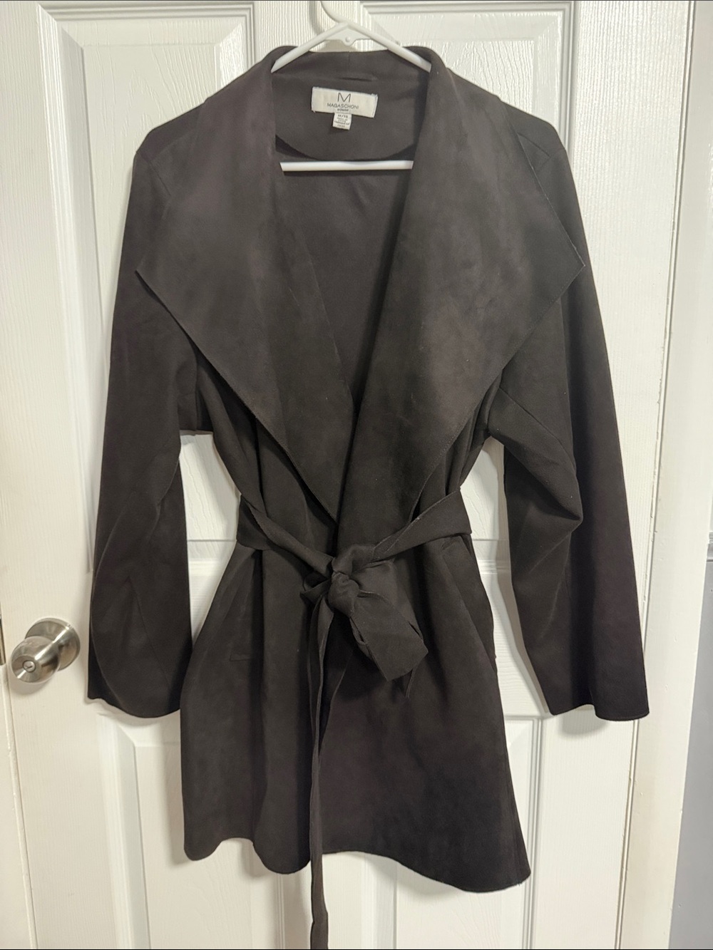 Magaschoni Dark Gray Suede-Look Belted Trench Coat